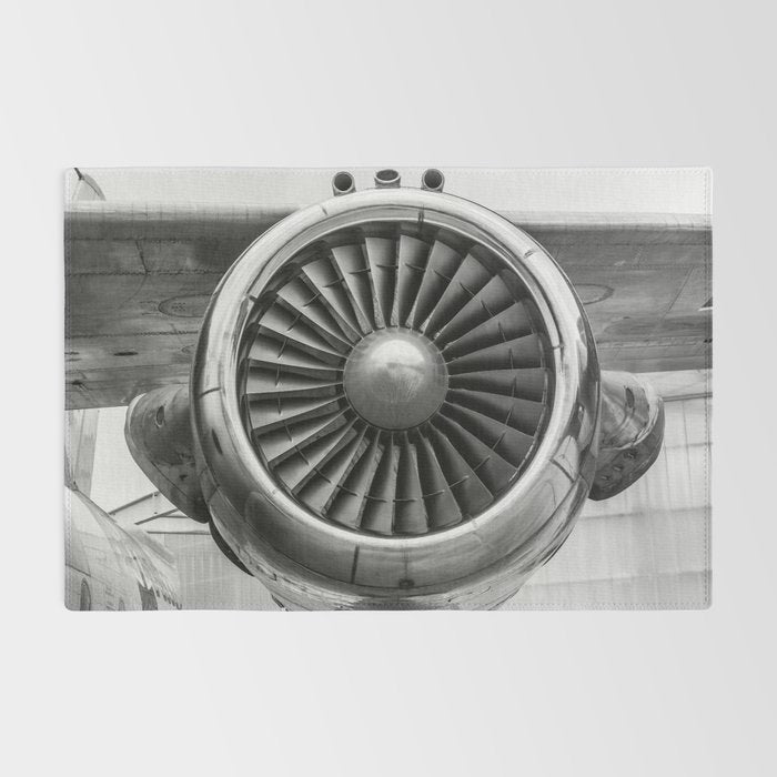 Vintage Airplane Turbine Engine Black and White Photography / black and white photographs Rug Gallery Image 2