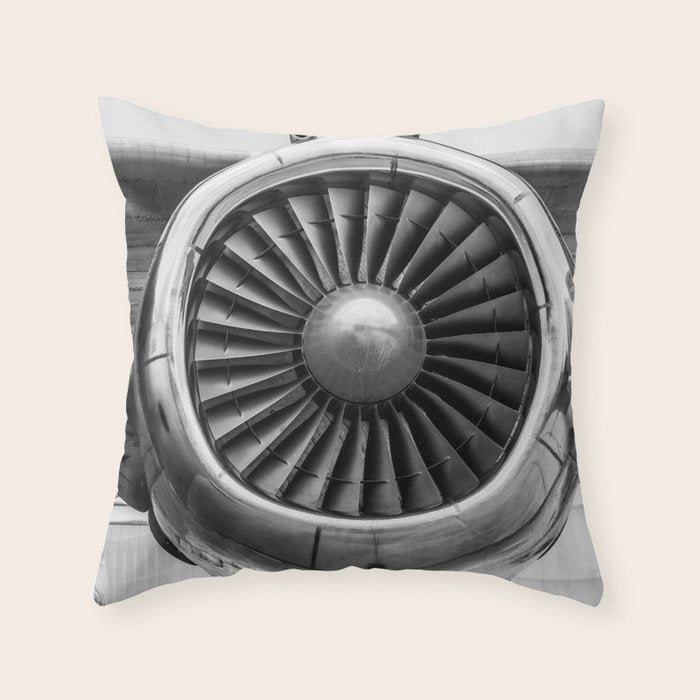 Vintage Airplane Turbine Engine Black and White Photography / black and white photographs Throw Pillow Gallery Image 6