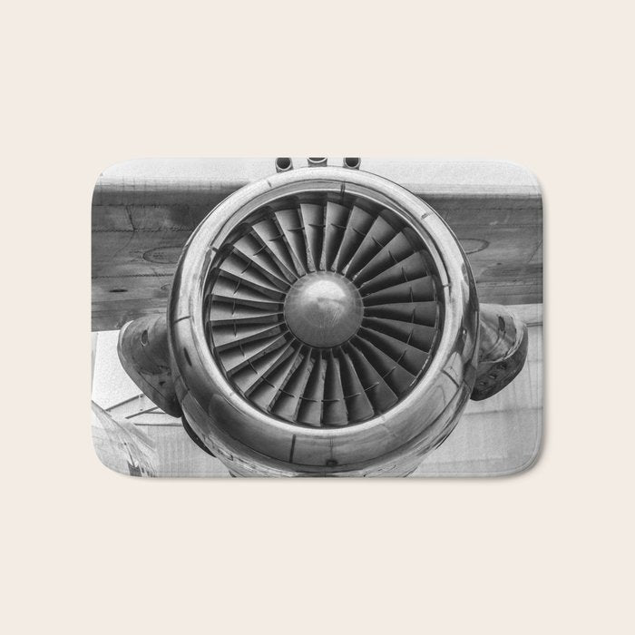 Vintage Airplane Turbine Engine Black and White Photography / black and white photographs Bath Mat Gallery Image 1