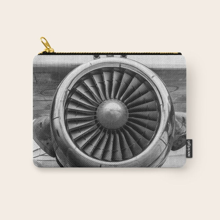 Vintage Airplane Turbine Engine Black and White Photography / black and white photographs Carry All Pouch Gallery Image 1
