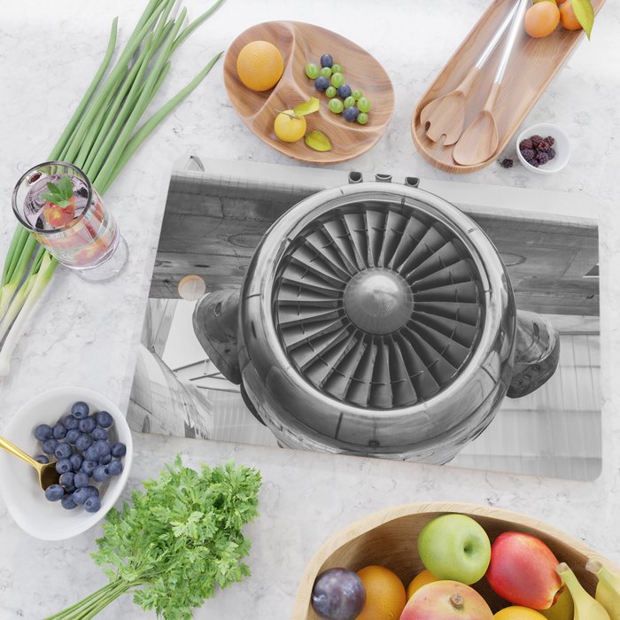 Vintage Airplane Turbine Engine Black and White Photography / black and white photographs Cutting Board Gallery Image 2