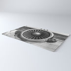 Vintage Airplane Turbine Engine Black and White Photography / black and white photographs Rug Gallery Image 3