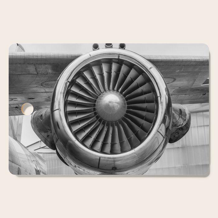 Vintage Airplane Turbine Engine Black and White Photography / black and white photographs Cutting Board Gallery Image 1