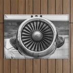 Vintage Airplane Turbine Engine Black and White Photography / black and white photographs Outdoor Rug Gallery Image 1