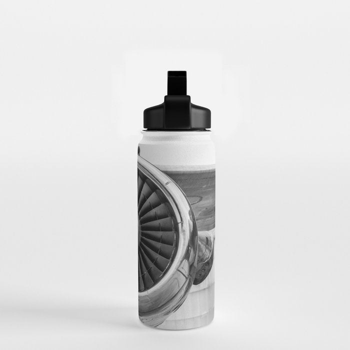 Vintage Airplane Turbine Engine Black and White Photography / black and white photographs Water Bottle Gallery Image 2