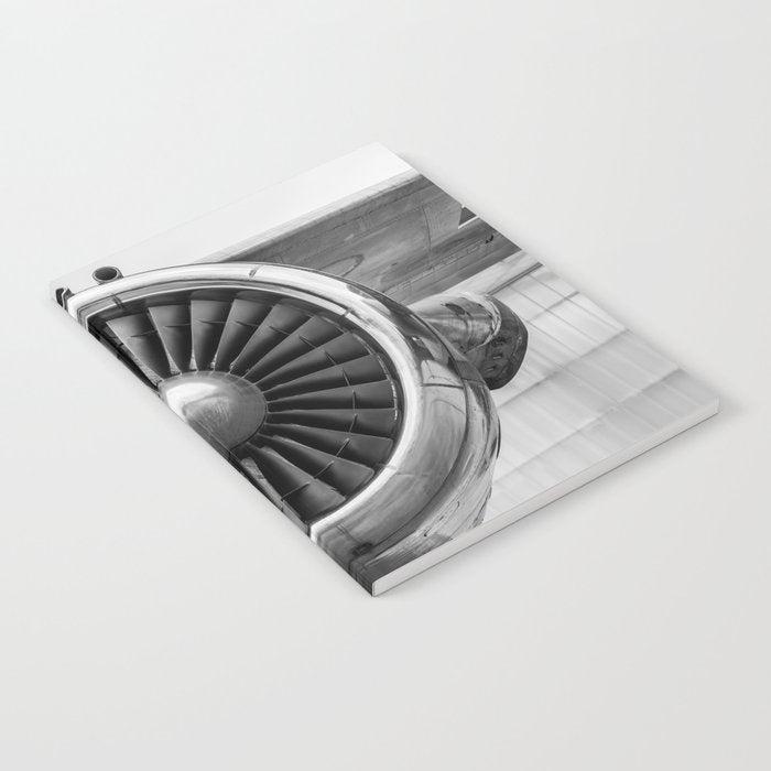 Vintage Airplane Turbine Engine Black and White Photography / black and white photographs Notebook Gallery Image 1