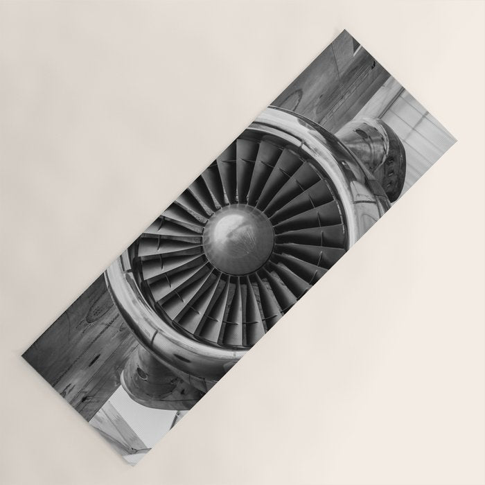 Vintage Airplane Turbine Engine Black and White Photography / black and white photographs Yoga Mat Gallery Image 1