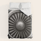 Vintage Airplane Turbine Engine Black and White Photography / black and white photographs Duvet Cover Gallery Image 6