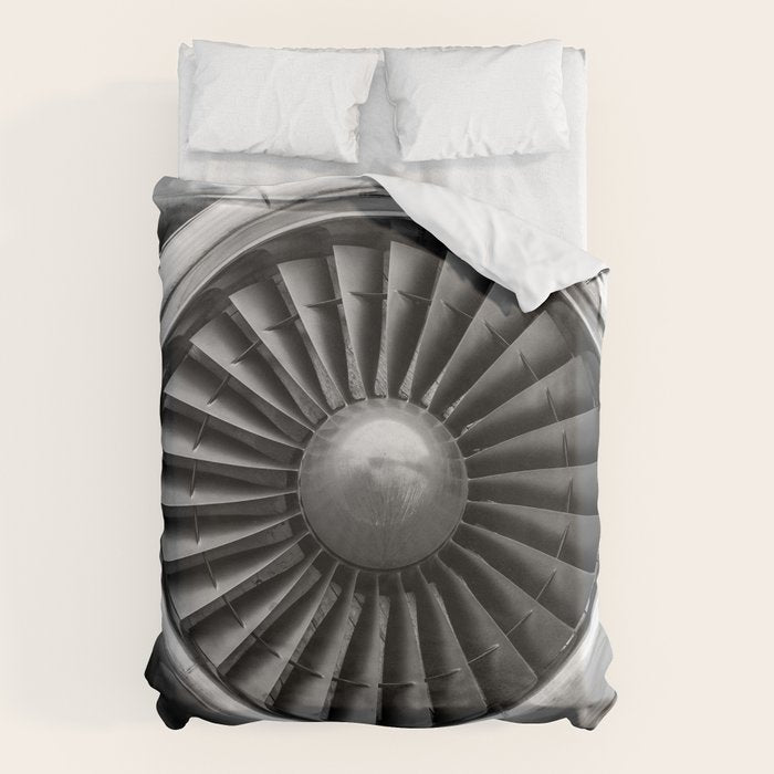 Vintage Airplane Turbine Engine Black and White Photography / black and white photographs Duvet Cover Gallery Image 6