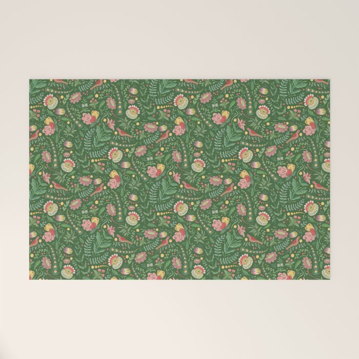 Swedish Floral - Green Welcome Mat Gallery Image 1