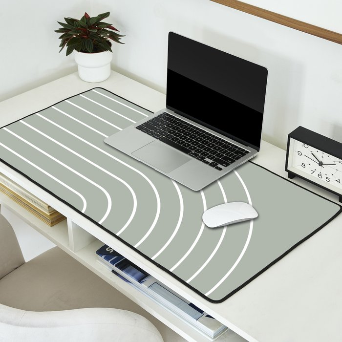 Minimal Arch LIV Pastel Sage Green Modern Geometric Lines Desk Mat Gallery Image 2