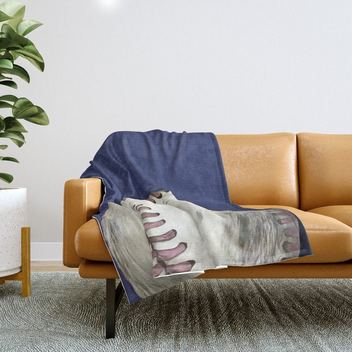 Vintage Distressed Baseball Art Navy Blue Throw Blanket Gallery Image 1
