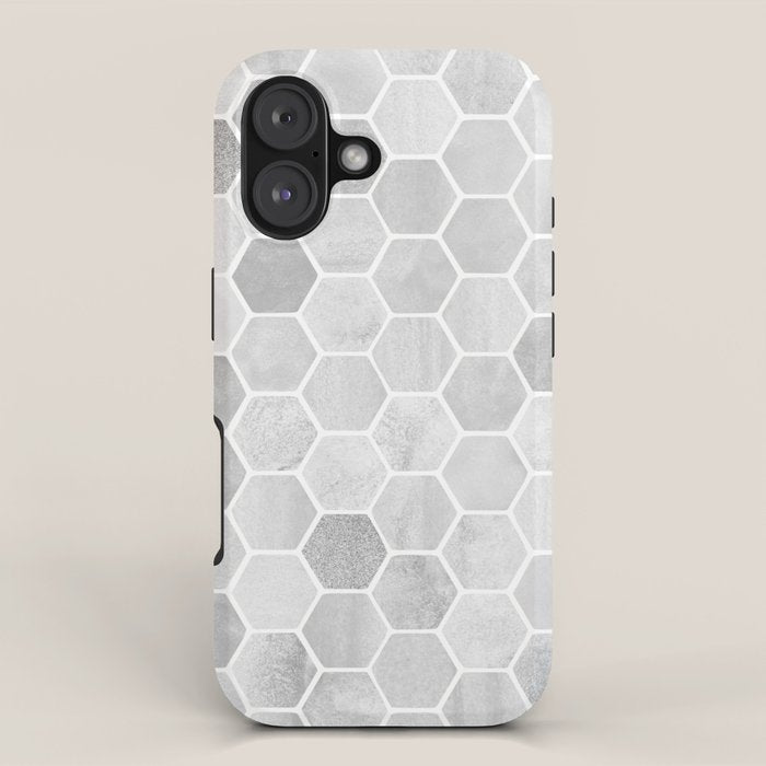 Silver and Gray Hexagon Geometric Pattern iPhone Case Gallery Image 1
