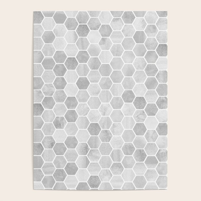 Silver and Gray Hexagon Geometric Pattern Poster Gallery Image 4