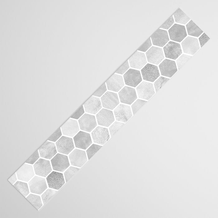 Silver and Gray Hexagon Geometric Pattern Table Runner Gallery Image 3