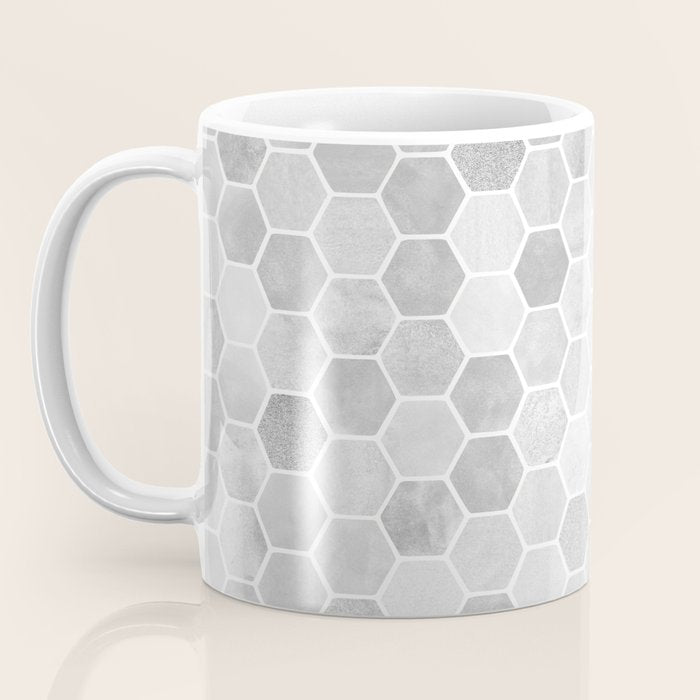 Silver and Gray Hexagon Geometric Pattern Coffee Mug Gallery Image 3