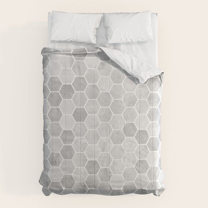 Silver and Gray Hexagon Geometric Pattern Comforter Gallery Image 1