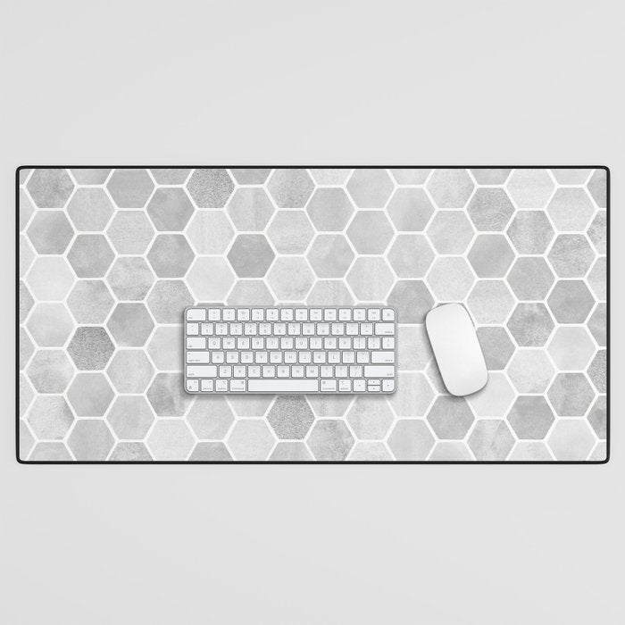 Silver and Gray Hexagon Geometric Pattern Desk Mat Gallery Image 1