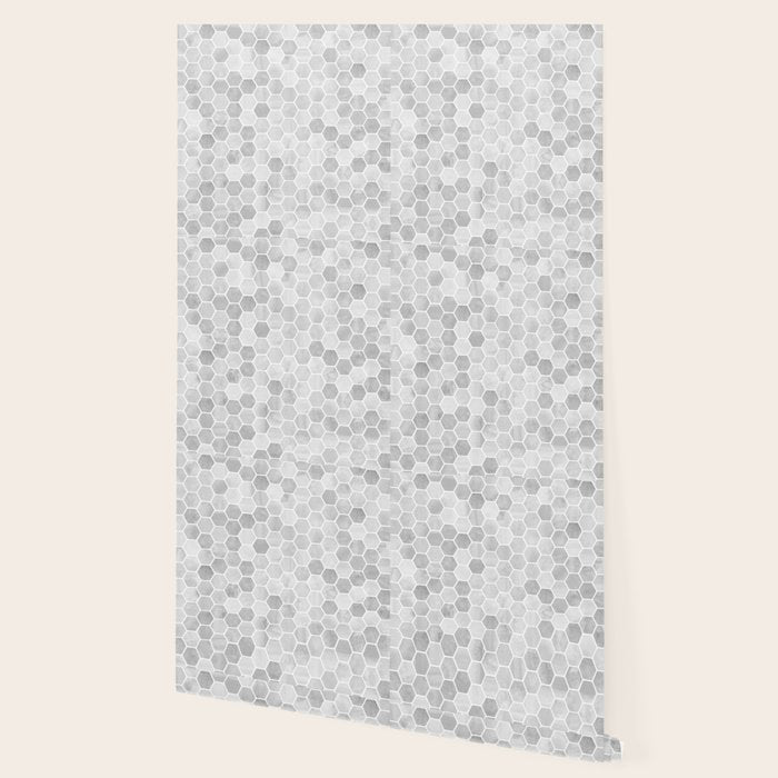 Silver and Gray Hexagon Geometric Pattern Wallpaper Gallery Image 2