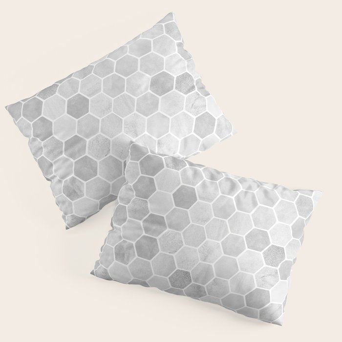 Silver and Gray Hexagon Geometric Pattern Pillow Sham Gallery Image 1