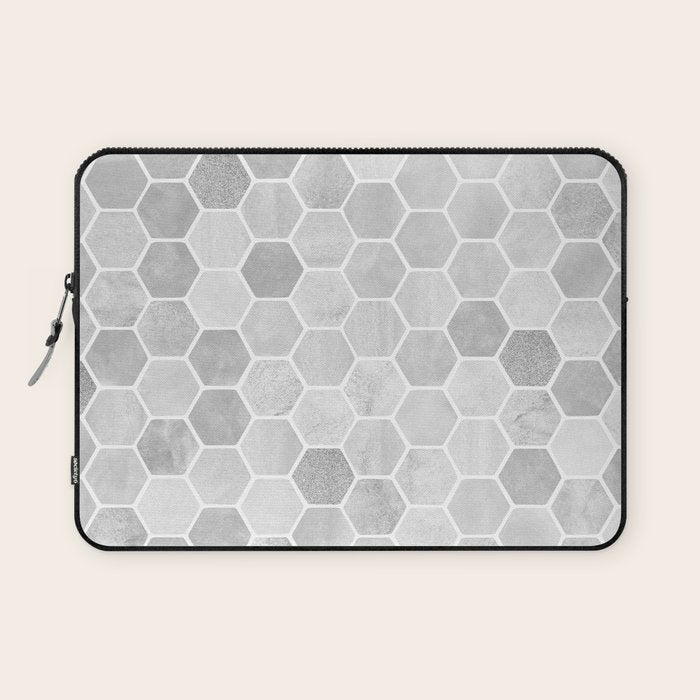 Silver and Gray Hexagon Geometric Pattern Laptop Sleeve Gallery Image 1