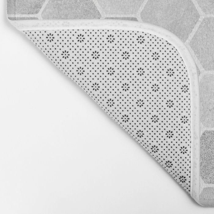 Silver and Gray Hexagon Geometric Pattern Bath Mat Gallery Image 2