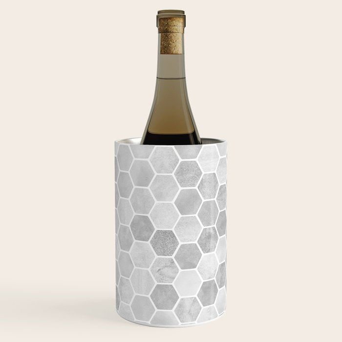 Silver and Gray Hexagon Geometric Pattern Wine Chiller Gallery Image 3