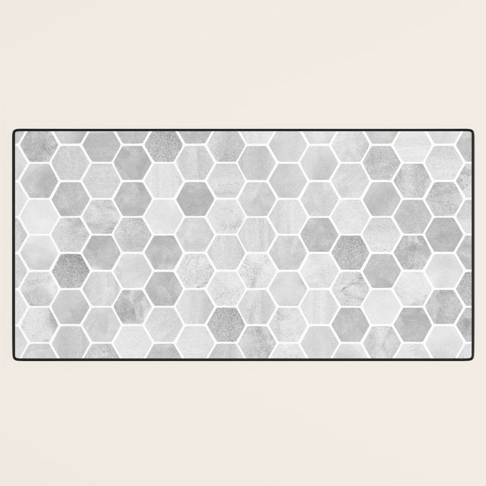 Silver and Gray Hexagon Geometric Pattern Desk Mat Gallery Image 3