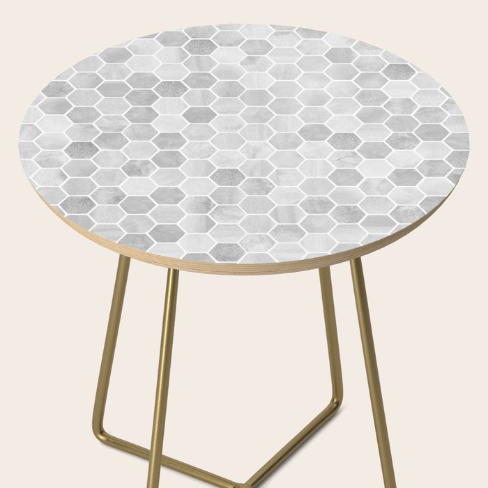 Silver and Gray Hexagon Geometric Pattern Side Table Gallery Image 2