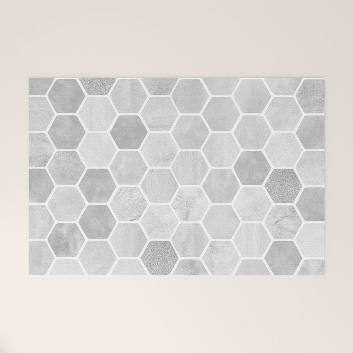 Silver and Gray Hexagon Geometric Pattern Welcome Mat Gallery Image 1