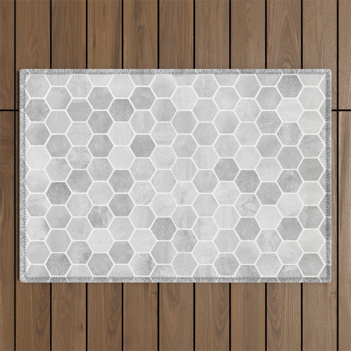 Silver and Gray Hexagon Geometric Pattern Outdoor Rug Gallery Image 1