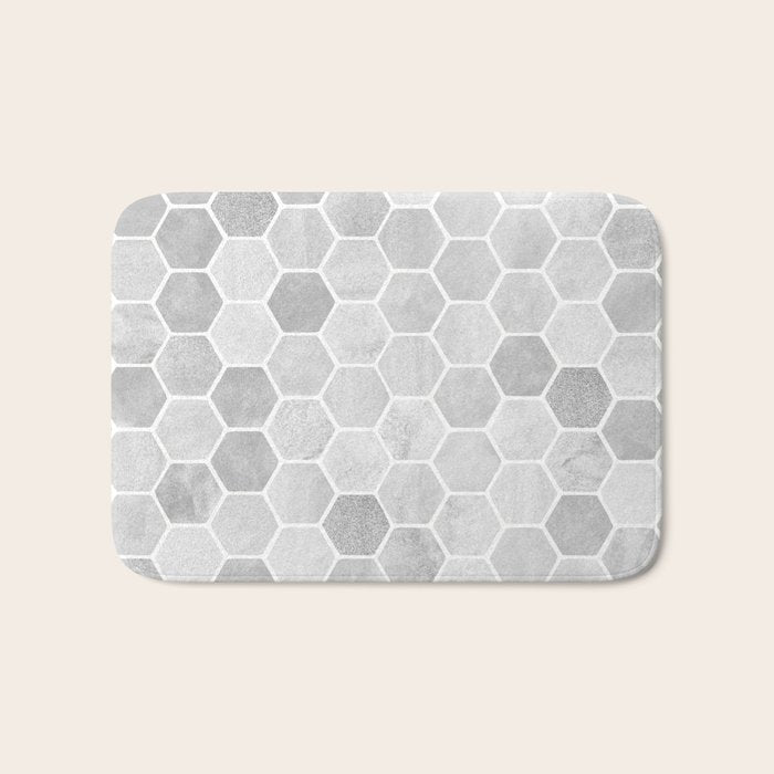 Silver and Gray Hexagon Geometric Pattern Bath Mat Gallery Image 1