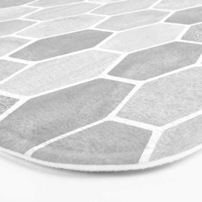 Silver and Gray Hexagon Geometric Pattern Bath Mat Gallery Image 3