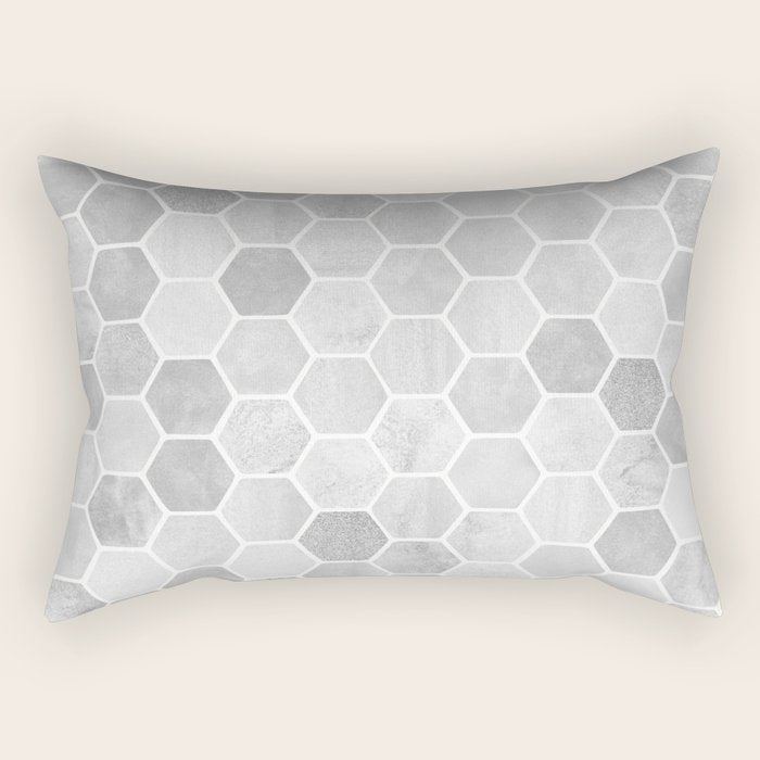 Silver and Gray Hexagon Geometric Pattern Rectangular Pillow Gallery Image 1