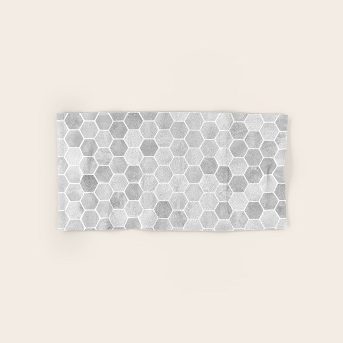 Silver and Gray Hexagon Geometric Pattern Bath Towel Gallery Image 1