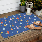 Colorful Scandinavian Christmas Trees on Blue Outdoor Rug Gallery Image 2