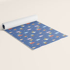Colorful Scandinavian Christmas Trees on Blue Yoga Mat Gallery Image 2