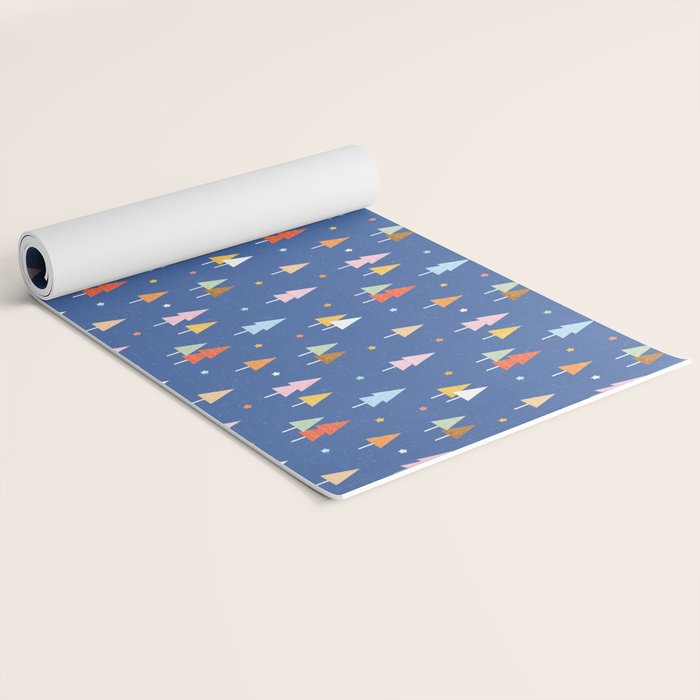 Colorful Scandinavian Christmas Trees on Blue Yoga Mat Gallery Image 2