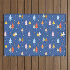 Colorful Scandinavian Christmas Trees on Blue Outdoor Rug Gallery Image 1