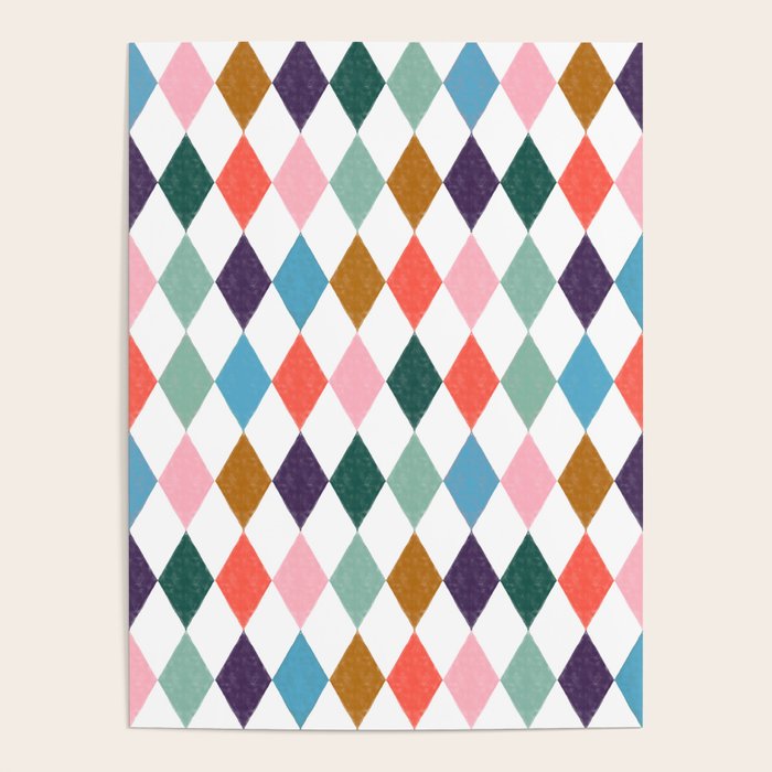 Colorful Vintage Harlequin Diamond Pattern Poster Gallery Image 4
