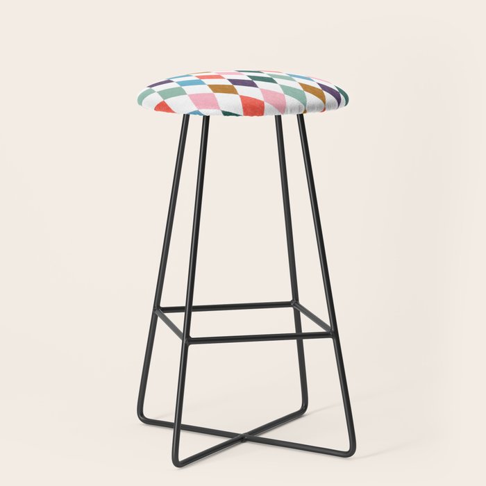 Colorful Vintage Harlequin Diamond Pattern Stool Gallery Image 1
