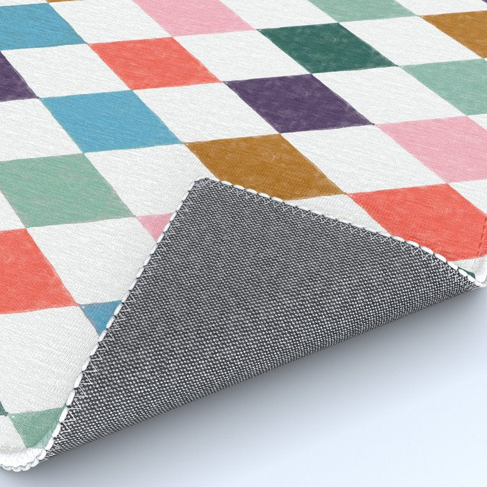 Colorful Vintage Harlequin Diamond Pattern Rug Gallery Image 4