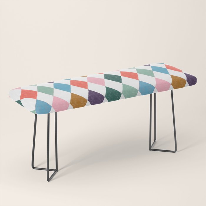 Colorful Vintage Harlequin Diamond Pattern Bench Gallery Image 1