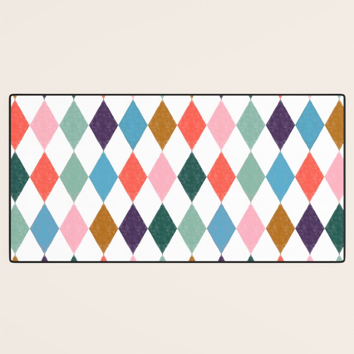 Colorful Vintage Harlequin Diamond Pattern Desk Mat Gallery Image 3