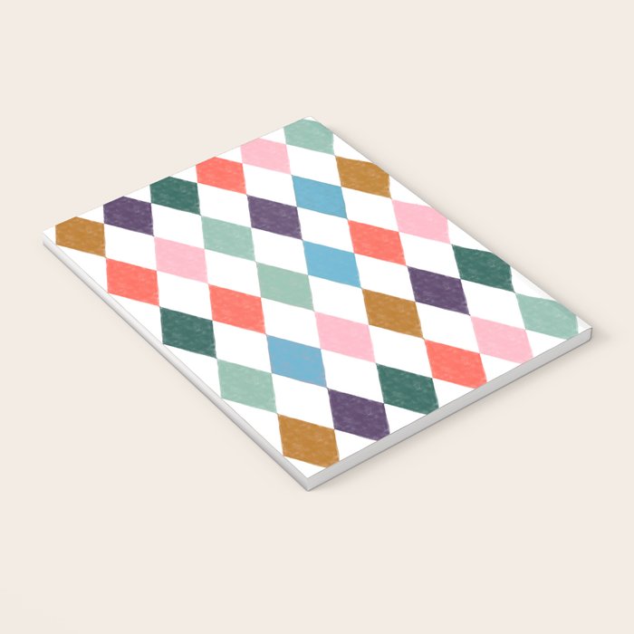 Colorful Vintage Harlequin Diamond Pattern Notebook Gallery Image 3