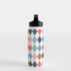 Colorful Vintage Harlequin Diamond Pattern Water Bottle Gallery Image 3