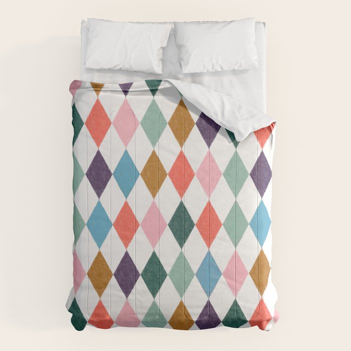 Colorful Vintage Harlequin Diamond Pattern Comforter Gallery Image 6