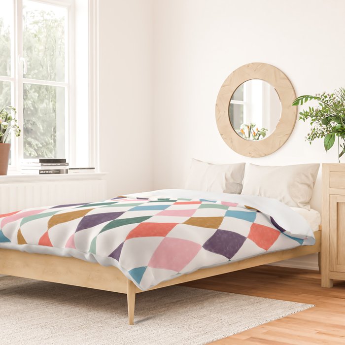 Colorful Vintage Harlequin Diamond Pattern Duvet Cover Gallery Image 2