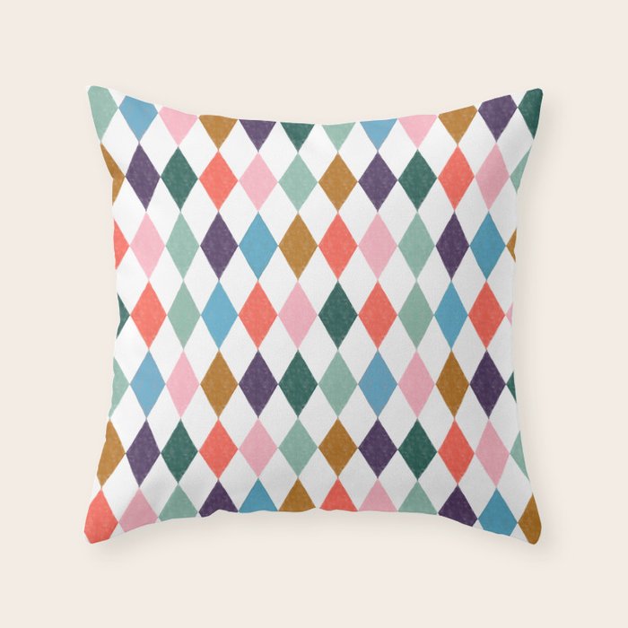 Colorful Vintage Harlequin Diamond Pattern Throw Pillow Gallery Image 6