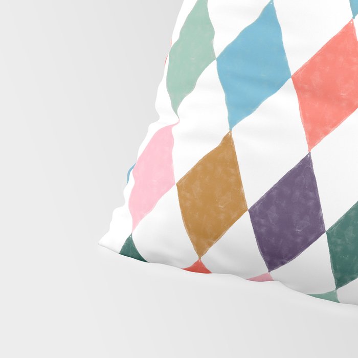 Colorful Vintage Harlequin Diamond Pattern Pillow Sham Gallery Image 4